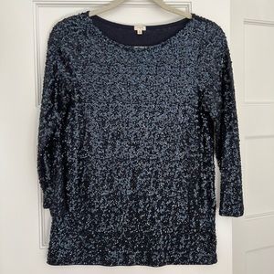 J. Crew womens blue sequin long sleeve shirt